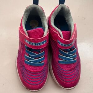 Skechers Girls Bright Pink & Blue Hook-and-Loop Sneakers